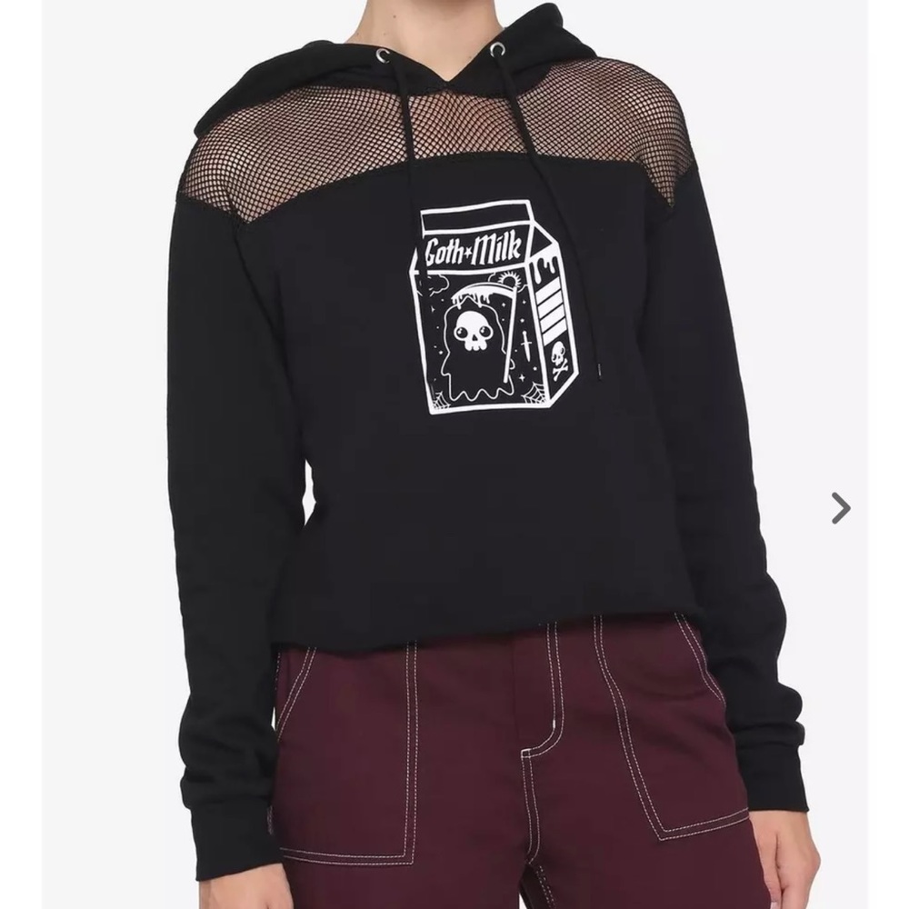 Hot Topic Grunge Alternative Leisure-wear Goth Milk Mesh Girls Crop Hoodie SZ L